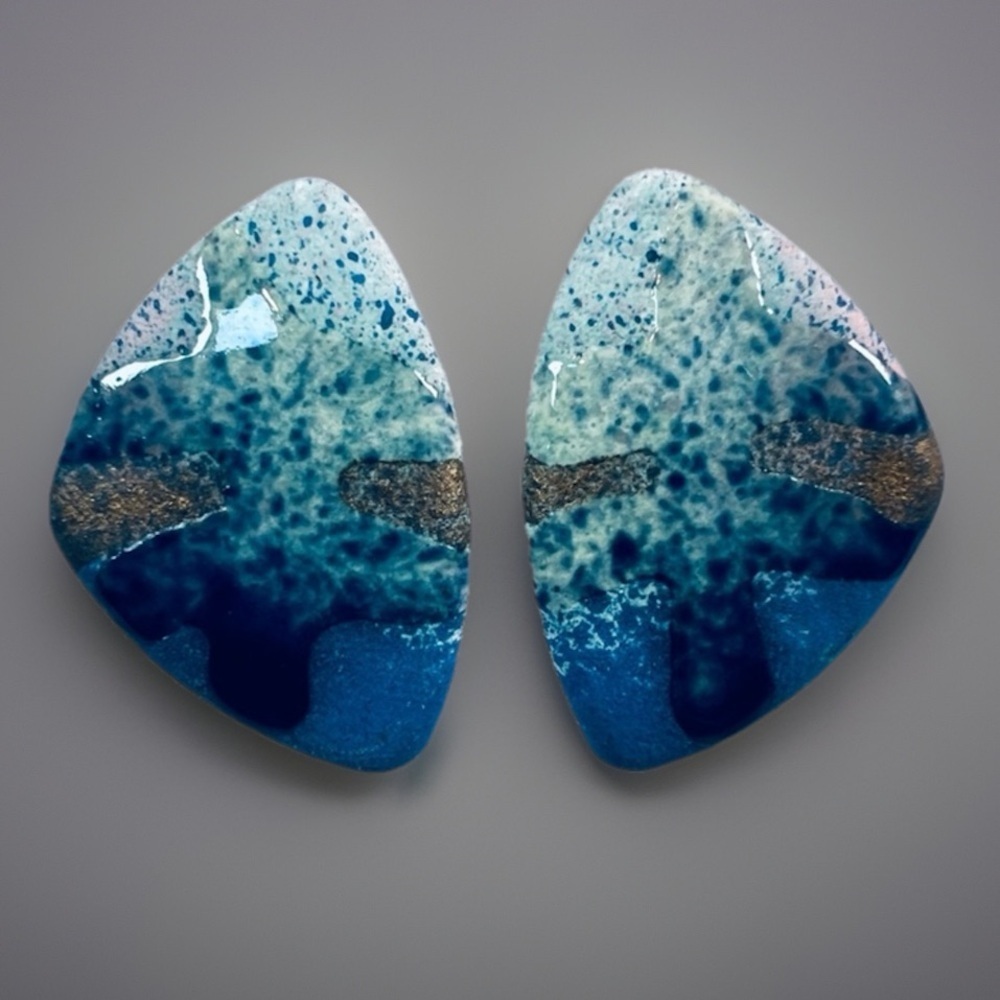 Gorgeous, vintage custom-made ceramic blue pierced earrings